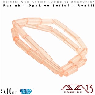 Çek Kristal, Beşgen Çubuk Boncuk - 4x10 mm - Karışık Renk (Pink) - 25 Adet
