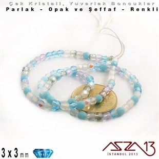 Çek Kristal Yuvarlak Boncuk - 3 mm - Karışık Renk (Serenity) - 100 Adet