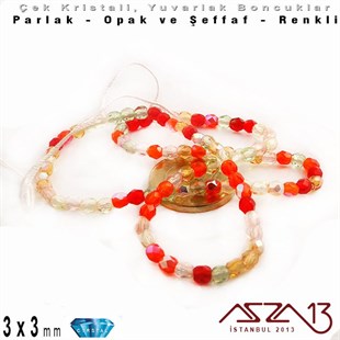 Çek Kristal Yuvarlak Boncuk - 3 mm - Karışık Renk (Tango) - 100 Adet