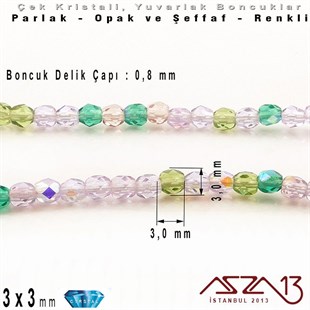 Çek Kristal Yuvarlak Boncuk - 3 mm - Karışık Renk (Lavendergarden) - 100 Adet