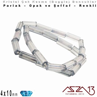 Çek Kristal, Beşgen Çubuk Boncuk - 4x10 mm - Karışık Renk (Crystalblue) - 25 Adet