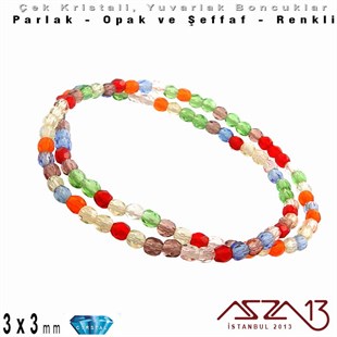 Çek Kristal Yuvarlak Boncuk - 3 mm - Karışık Renk (Rainbow) - 100 Adet