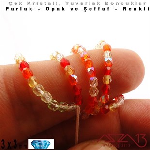 Çek Kristal Yuvarlak Boncuk - 3 mm - Karışık Renk (Tango) - 100 Adet