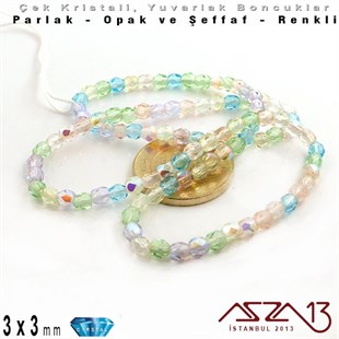 Çek Kristal Yuvarlak Boncuk - 3 mm - Karışık Renk (Springflower) - 100 Adet