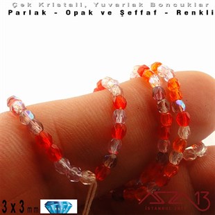 Çek Kristal Yuvarlak Boncuk - 3 mm - Karışık Renk (Melonbery) - 100 Adet