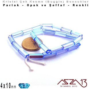 Çek Kristal, Beşgen Çubuk Boncuk - 4x10 mm - Karışık Renk (Light Sapphire AB) - 25 Adet
