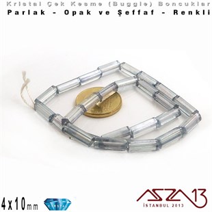 Çek Kristal, Beşgen Çubuk Boncuk - 4x10 mm - Karışık Renk (Crystalblue) - 25 Adet