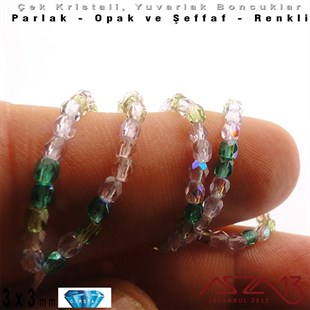 Çek Kristal Yuvarlak Boncuk - 3 mm - Karışık Renk (Lavendergarden) - 100 Adet