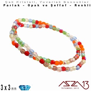 Çek Kristal Yuvarlak Boncuk - 3 mm - Karışık Renk (Rainbow AB) - 100 Adet