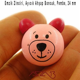 Ayıcık 24 mm, Pembe, Ahşap Top Boncuk / Paket İçeriği 1 Adet