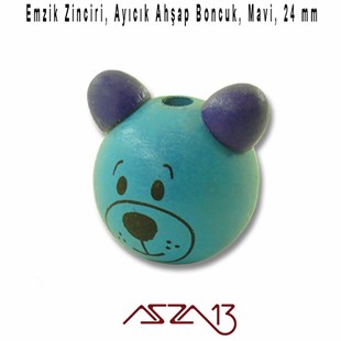 Ayıcık 24 mm, Mavi, Ahşap Top Boncuk / Paket İçeriği 1 Adet