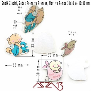 Kız ve Erkek Bebek 33-30 x 33-30 mm, Pembe ve Mavi, Ahşap Boncuk / Paket İçeriği 1 Adet