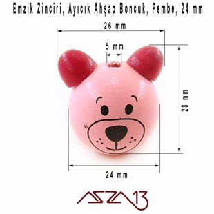 Ayıcık 24 mm, Pembe, Ahşap Top Boncuk / Paket İçeriği 1 Adet