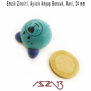 Ayıcık 24 mm, Mavi, Ahşap Top Boncuk / Paket İçeriği 1 Adet