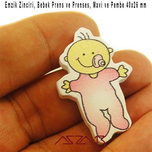 Prens ve Prenses Bebek 26x40 mm, Pembe ve Mavi, Ahşap Boncuk / Paket İçeriği 1 Adet