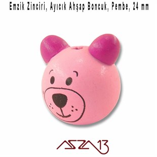 Ayıcık 24 mm, Pembe, Ahşap Top Boncuk / Paket İçeriği 1 Adet