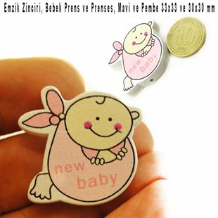 Kız ve Erkek Bebek 33-30 x 33-30 mm, Pembe ve Mavi, Ahşap Boncuk / Paket İçeriği 1 Adet