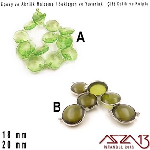 18 ve 20 mm - Epoxy ve Akrilik Malzeme - Çift Kulp ve Çift Delik - Yassı Yuvarlak ve Sekizgen Boncuk / 6 ve 16 Adet