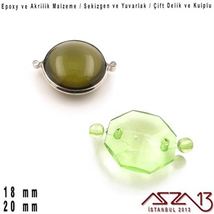18 ve 20 mm - Epoxy ve Akrilik Malzeme - Çift Kulp ve Çift Delik - Yassı Yuvarlak ve Sekizgen Boncuk / 6 ve 16 Adet