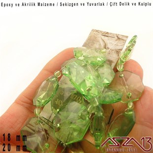 18 ve 20 mm - Epoxy ve Akrilik Malzeme - Çift Kulp ve Çift Delik - Yassı Yuvarlak ve Sekizgen Boncuk / 6 ve 16 Adet