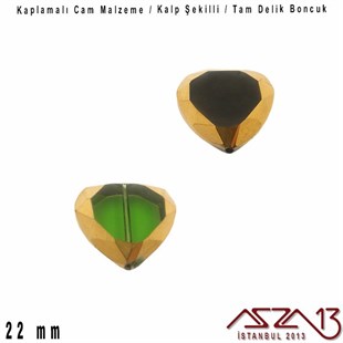 22 mm - Cam - Kenar Kaplamalı - Kalp Boncuk / 3 Adet