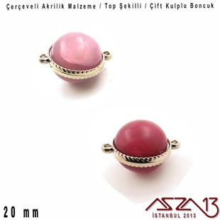 22 mm - Akrilik - Kulp Çerçeveli - Top Boncuk / 5 Adet