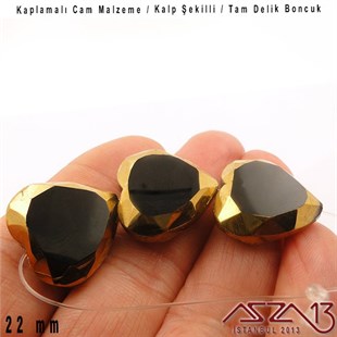 22 mm - Cam - Kenar Kaplamalı - Kalp Boncuk / 3 Adet