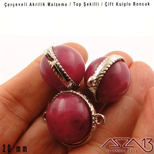 22 mm - Akrilik - Kulp Çerçeveli - Top Boncuk / 5 Adet