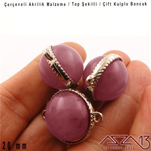 22 mm - Akrilik - Kulp Çerçeveli - Top Boncuk / 5 Adet
