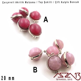 22 mm - Akrilik - Kulp Çerçeveli - Top Boncuk / 5 Adet
