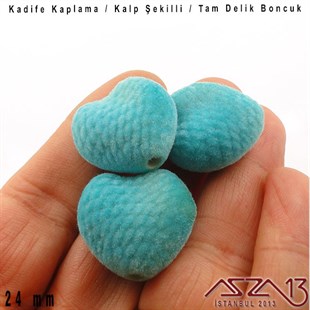 24 mm - Kadife Kaplamalı - Kalp Boncuk / 5 Adet