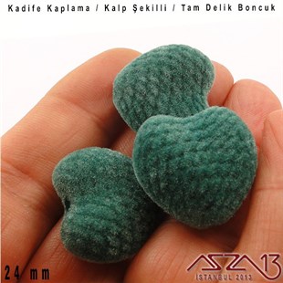 24 mm - Kadife Kaplamalı - Kalp Boncuk / 5 Adet