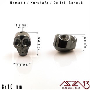 8x10 mm - Hematit - Kurukafa - Delikli Boncuk / 1 Adet