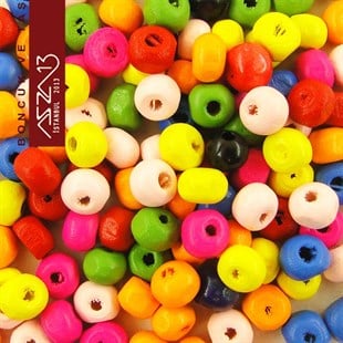 Basık Yuvarlak 5x8 mm, Karışık Renkli, Ahşap Boncuk (20,0 Gr) / Paket İçeriği 260 Adet