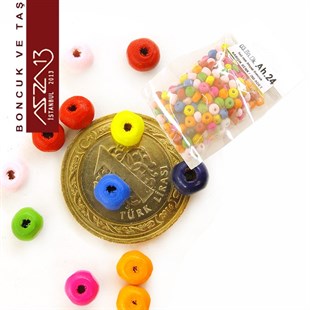Basık Yuvarlak 5x8 mm, Karışık Renkli, Ahşap Boncuk (20,0 Gr) / Paket İçeriği 260 Adet
