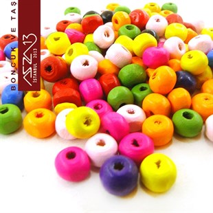 Basık Yuvarlak 5x8 mm, Karışık Renkli, Ahşap Boncuk (20,0 Gr) / Paket İçeriği 260 Adet