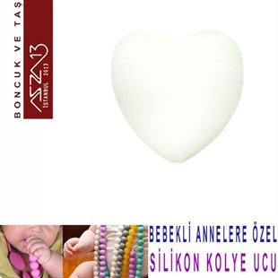 Beyaz Silikon 19x20 mm Kalp Boncuk / Paket İçeriği 1 Adet