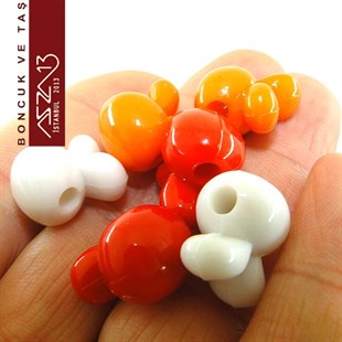 Beyaz-Kırmızı-Turuncu, Akrilik, 16x16 mm Tavşan Boncuk (10 gr) / Paket İçeriği 6 Adet
