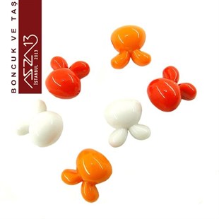 Beyaz-Kırmızı-Turuncu, Akrilik, 16x16 mm Tavşan Boncuk (10 gr) / Paket İçeriği 6 Adet