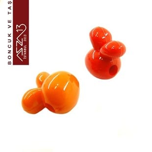 Beyaz-Kırmızı-Turuncu, Akrilik, 16x16 mm Tavşan Boncuk (10 gr) / Paket İçeriği 6 Adet