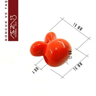 Beyaz-Kırmızı-Turuncu, Akrilik, 16x16 mm Tavşan Boncuk (10 gr) / Paket İçeriği 6 Adet