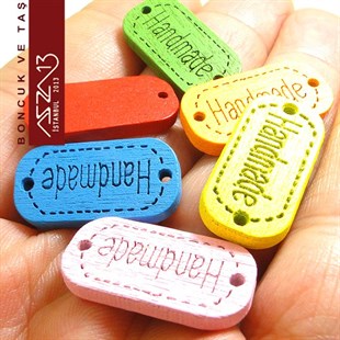 Dikdörtgen 13x25 mm, Ahşap Handmade Etiket (2,6 Gr) / Paket İçeriği 5 Adet