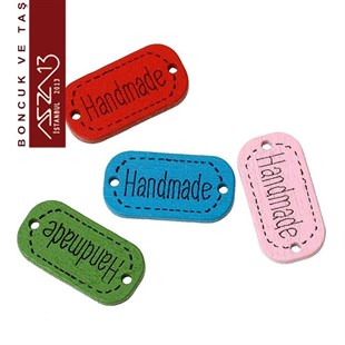 Dikdörtgen 13x25 mm, Ahşap Handmade Etiket (2,6 Gr) / Paket İçeriği 5 Adet