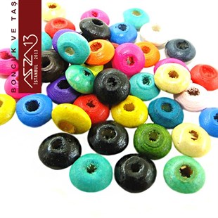 Disk 4x7 mm, Karışık Renkli, Ahşap Boncuk (10 Gr) / Paket İçeriği 200 Adet