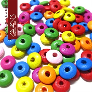 Disk 4x10 mm, Karışık Renkli, Ahşap Boncuk / Paket İçeriği 20 Adet