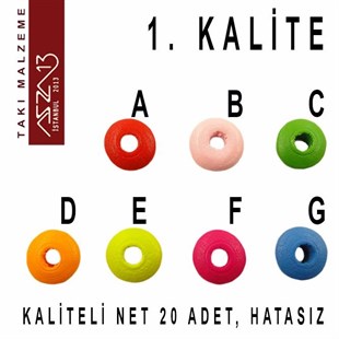 Disk 4x10 mm, Karışık Renkli, Ahşap Boncuk / Paket İçeriği 20 Adet