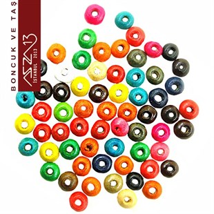 Disk 3x6 mm, Karışık Renkli, Ahşap Boncuk (10 Gr) / 220 Adet