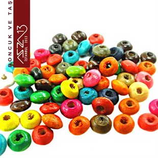 Disk 3x6 mm, Karışık Renkli, Ahşap Boncuk (10 Gr) / 220 Adet