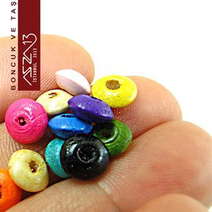 Disk 4x7 mm, Karışık Renkli, Ahşap Boncuk (10 Gr) / Paket İçeriği 200 Adet