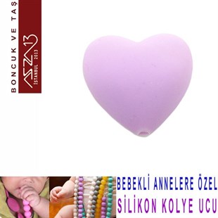 Eflatun Silikon 19x20 mm Kalp Boncuk / Paket İçeriği 1 Adet
